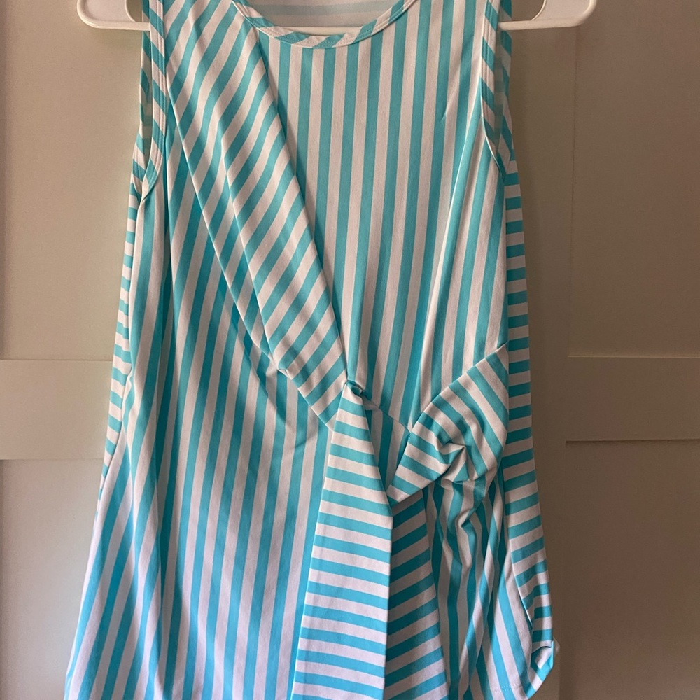 J.McLaughlin Catalina Cloth Top, Teal And White, Size S